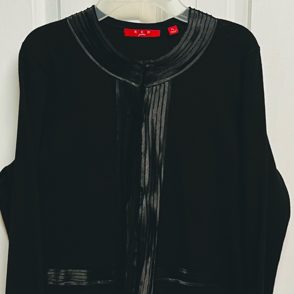 Black Satin-Trim Cardigan Sweater Petite Size PL - Picture 3 of 7